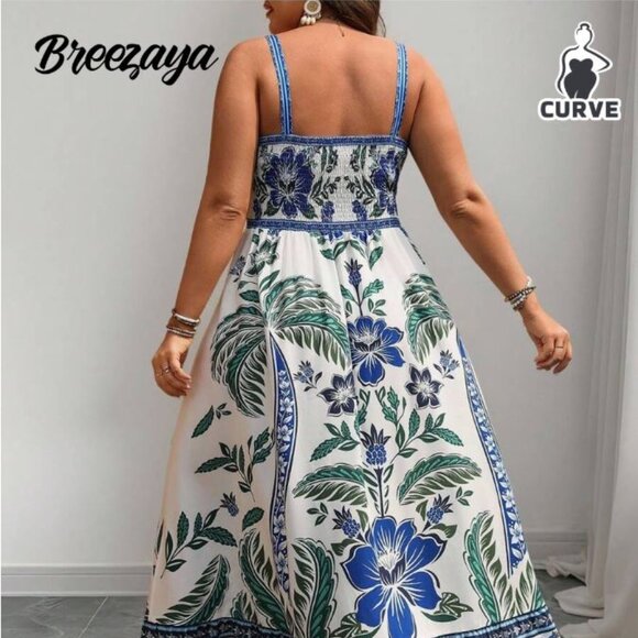 Tropical Plant Print Sleeveless Summer Dress - Picture 2 of 4